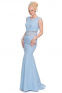 Mavi Uzun Balık Abiye Elbise E3173