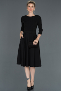 Siyah Yarım Kol Cep Detaylı Elbise ABK709