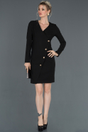 Siyah Uzun Kollu Ceket Model Davet Elbisesi ABK714