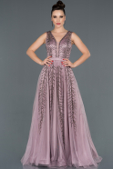 Lavanta Taş İşlemeli Prenses Model Abiye Elbise ABU1104