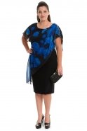 Siyah-Saks Mavi Çiçekli Büyük Beden Elbise ALY6349