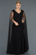 Siyah Uzun Pelerin Kollu Büyük Beden Abiye Elbise ABU1136