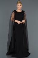 Siyah İşleme Detaylı Pelerin Kol Büyük Beden Abiye Elbise ABU1135