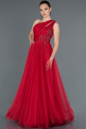 Kırmızı Taş İşlemeli Prenses Abiye Elbise ABU1157