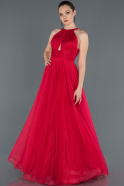 Kırmızı Uzun Kolsuz Prenses Abiye Elbise ABU1160