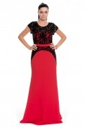 Uzun Siyah-Kırmızı Abiye Elbise ALK6028