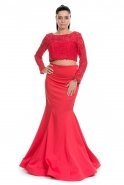 Uzun Kırmızı Abiye Elbise ALK6092