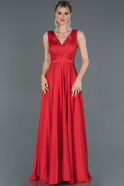 Kırmızı V Yaka Saten Mezuniyet Elbisesi ABU1205