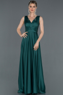 Uzun Zümrüt Yeşili Saten Mezuniyet Elbisesi ABU1205