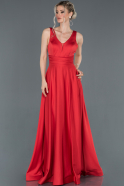 Kırmızı Sırt Dekolteli Saten Mezuniyet Elbisesi ABU1210
