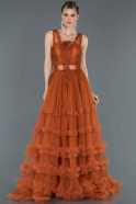 Orange İşleme Detaylı Prenses Abiye Elbise ABU1191