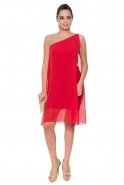 Kısa Kırmızı Tül Detaylı Elbise AN3060