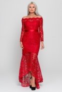 Uzun Kırmızı Dantelli Abiye Elbise ALY7350