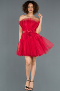 Kırmızı Straplez Mini Davet Elbisesi ABK800