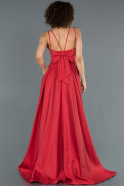 Kırmızı Sırtı Kurdelalı Cep Detaylı Saten Krep Abiye Elbise ABU1520