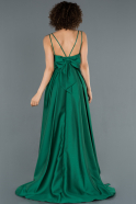 Zümrüt Yeşili Sırtı Kurdelalı Cep Detaylı Saten Krep Abiye Elbise ABU1520