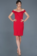 Kırmızı Kısa Kayık Yaka Mezuniyet Elbisesi ABK501