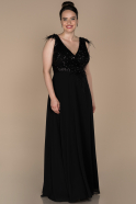 Siyah V Yaka Otriş Detaylı Uzun Abiye Elbise ABU1509
