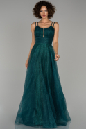 Zümrüt Yeşili Sim Detaylı Prenses Abiye Elbise ABU1450