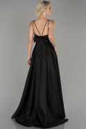 Siyah Sırtı Kurdelalı Cep Detaylı Saten Krep Abiye Elbise ABU1520