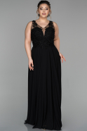 Siyah Uzun Boncuk İşlemeli Kolsuz Şifon Büyük Beden Abiye Elbise ABU1563
