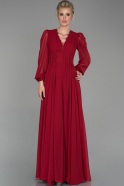 Kırmızı Uzun Kol Şifon Abiye Elbise ABU1651
