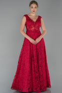 Kırmızı Uzun Transparan Dantel Nişan Elbisesi ABU1722