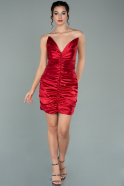 Kırmızı Straplez Drapeli Mini Saten Abiye Elbise ABK1200