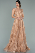 Gold Pullu Uzun Abiye Elbise ABU2122