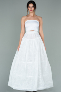 White Tarlatan Evening Dresses ABN02