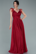 Kırmızı Askılı Uzun Simli Abiye Elbise ABU1639