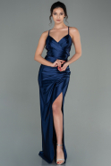Длинное Атласное Выпускное Платье Темно-синий ABU2800