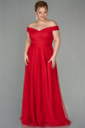Kırmızı Kayık Yaka Büyük Beden Elbise ABU020