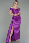 Violet Kayık Yaka Kuyruklu Uzun Abiye Elbise ABU2841