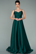 Zümrüt Yeşili Uzun İp Askılı Saten Abiye Elbise ABU1601