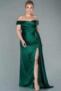Большое Атласное Платье Изумрудно-зеленый ABU2561