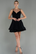 Siyah Askılı Eteği Katlı Mini Mezuniyet Elbisesi ABK1695