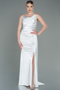 White Long Satin Prom Gown ABU2539