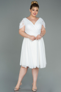 White Short Chiffon Plus Size Evening Dress ABK1376