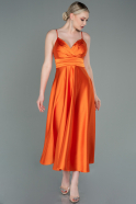 Orange Askılı Midi Saten Abiye Elbise ABK1585