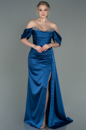 Длинное Атласное Вечернее Платье Индиго ABU2661