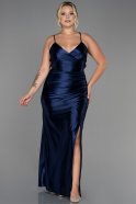 Большое Атласное Платье Темно-синий ABU3053