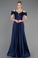 Long Navy Blue Satin Evening Dress ABU3226