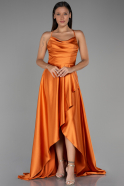 Long Orange Satin Prom Gown ABU3242
