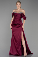 Длинное Атласное Вечернее Платье Вишневый ABU2661