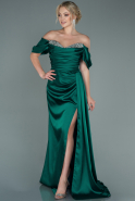 Длинное Атласное Вечернее Платье Изумрудно-зеленый ABU2661