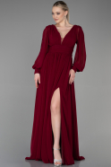 Длинное Шифоновое Вечернее Платье Бордовый ABU1702