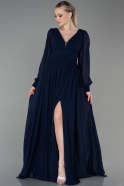 Длинное Шифоновое Вечернее Платье Темно-синий ABU1702