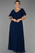 Длинное Шифоновое Вечернее Платье Темно-синий ABU2308