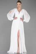 Длинное Шифоновое Вечернее Платье Белый ABU1702